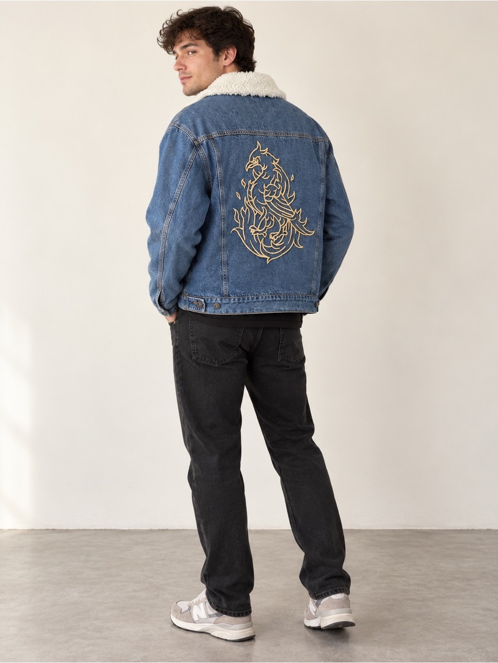 Insert Coin Tell Me Why Sherpa-Lined Denim Jacket Size Large
